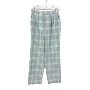 Vintage 90s Pants Womens 27" Straight Leg Pleated Front Blue Gray Plaid Cropped